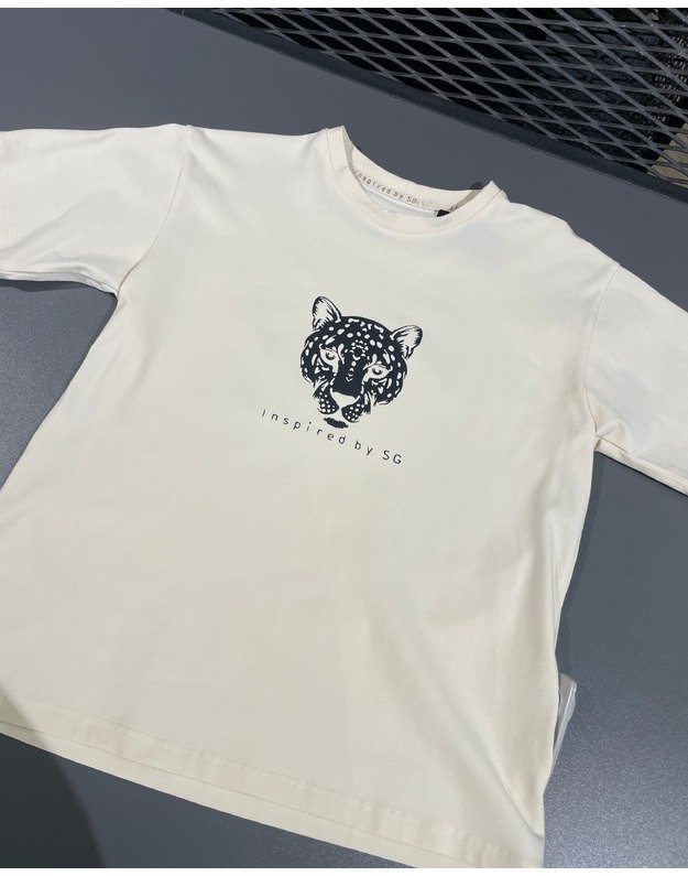 SG "1982" ANTIQUE WHITE  marškinėliai su juodu tigru