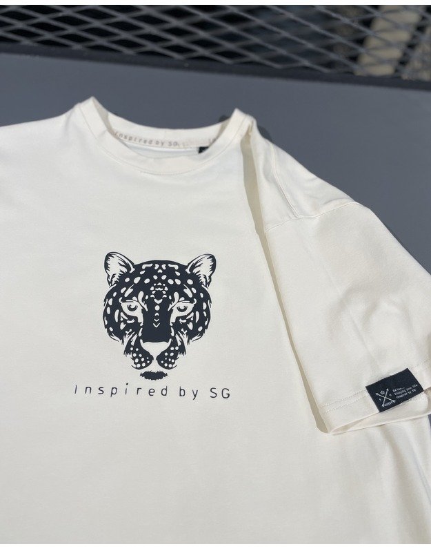 SG "1982" ANTIQUE WHITE  marškinėliai su juodu tigru