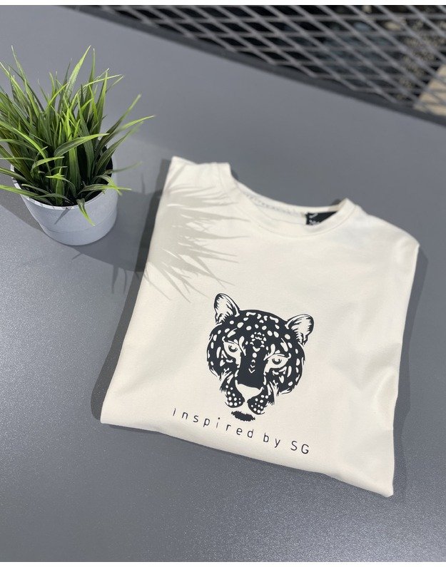 SG "1982" ANTIQUE WHITE  marškinėliai su juodu tigru