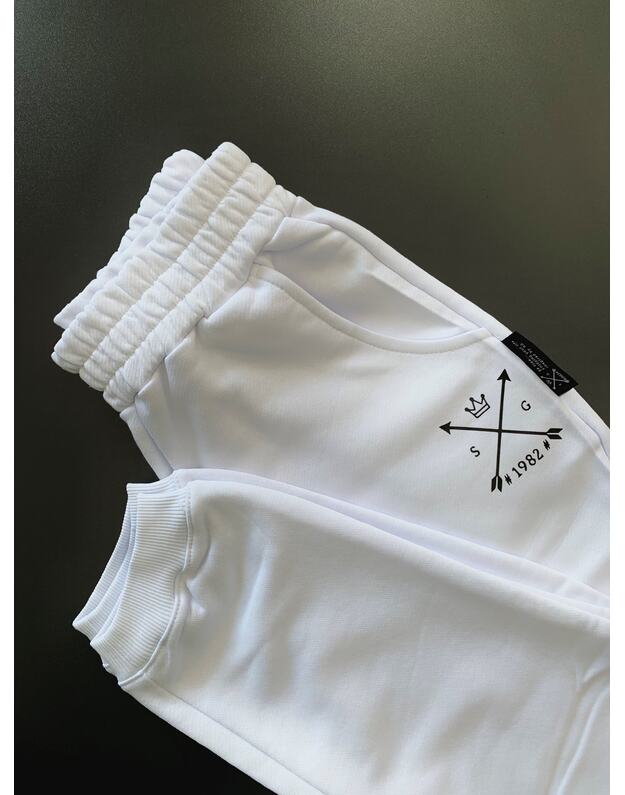 SG "1982" baltos kelnės su juodu printu
